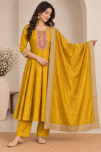 Mustard Yellow Embroidered Anarkali Kurta Set with Dupatta