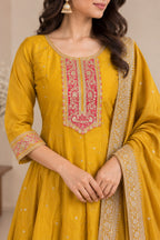 Mustard Yellow Embroidered Anarkali Kurta Set with Dupatta