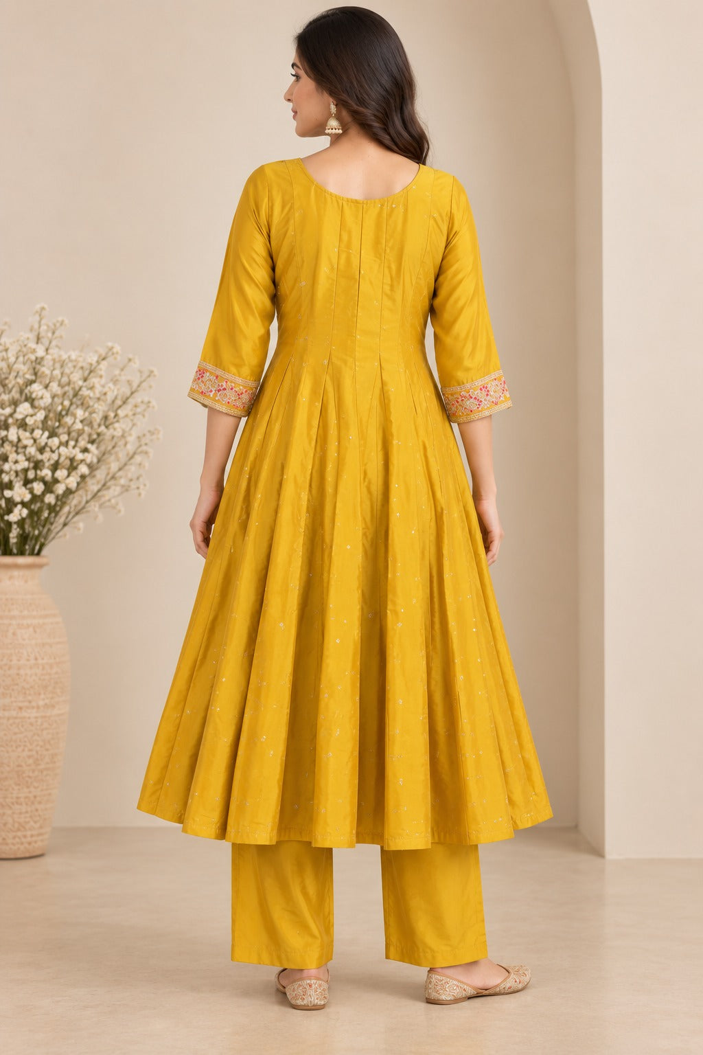 Mustard Yellow Embroidered Anarkali Kurta Set with Dupatta