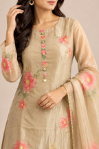 Champagne Beige Floral Embroidered Salwar Suit with Dupatta