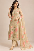 Champagne Beige Floral Embroidered Salwar Suit with Dupatta