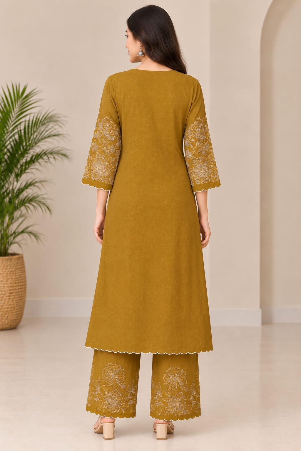Mustard Yellow Embroidered Kurta with Matching Pants