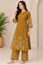 Mustard Yellow Embroidered Kurta with Matching Pants