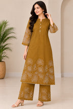 Mustard Yellow Embroidered Kurta with Matching Pants