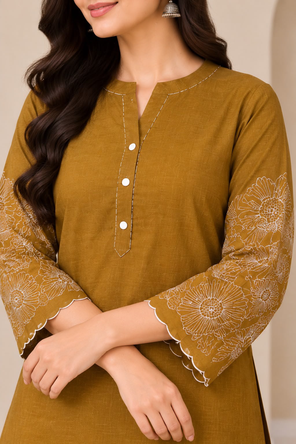 Mustard Yellow Embroidered Kurta with Matching Pants