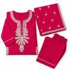 Women’s Pink Embroidered Straight Kurta Suit Set with Dupatta