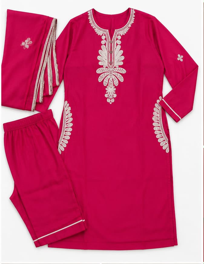 Women’s Pink Embroidered Straight Kurta Suit Set with Dupatta