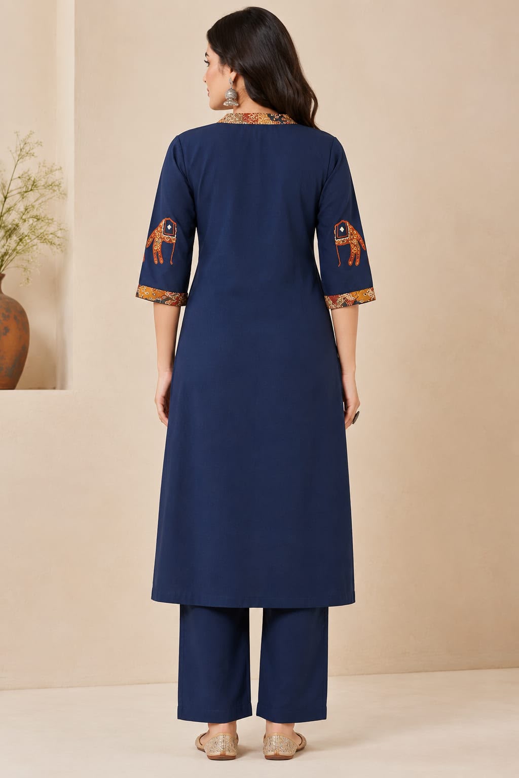 Navy Blue Printed Straight Kurta Set with Dupatta