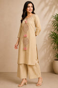 Elegant Beige Embroidered Kurta & Palazzo Set