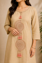 Elegant Beige Embroidered Kurta & Palazzo Set