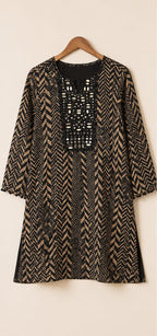 Black Geometric Print Mirror Work Kurta Set with Wide-Leg Palazzo