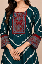 Women’s Teal Blue & Maroon Printed Apple Cut  Kurta Set