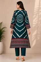 Women’s Teal Blue & Maroon Printed Apple Cut  Kurta Set
