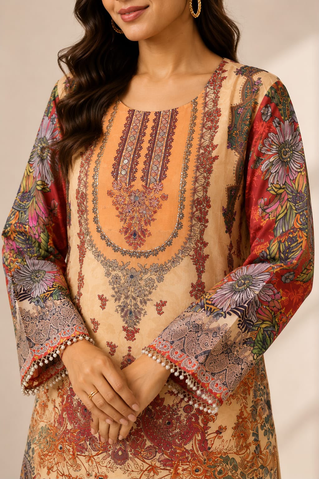 Elegant Printed Crepe  Farsi Suit Set
