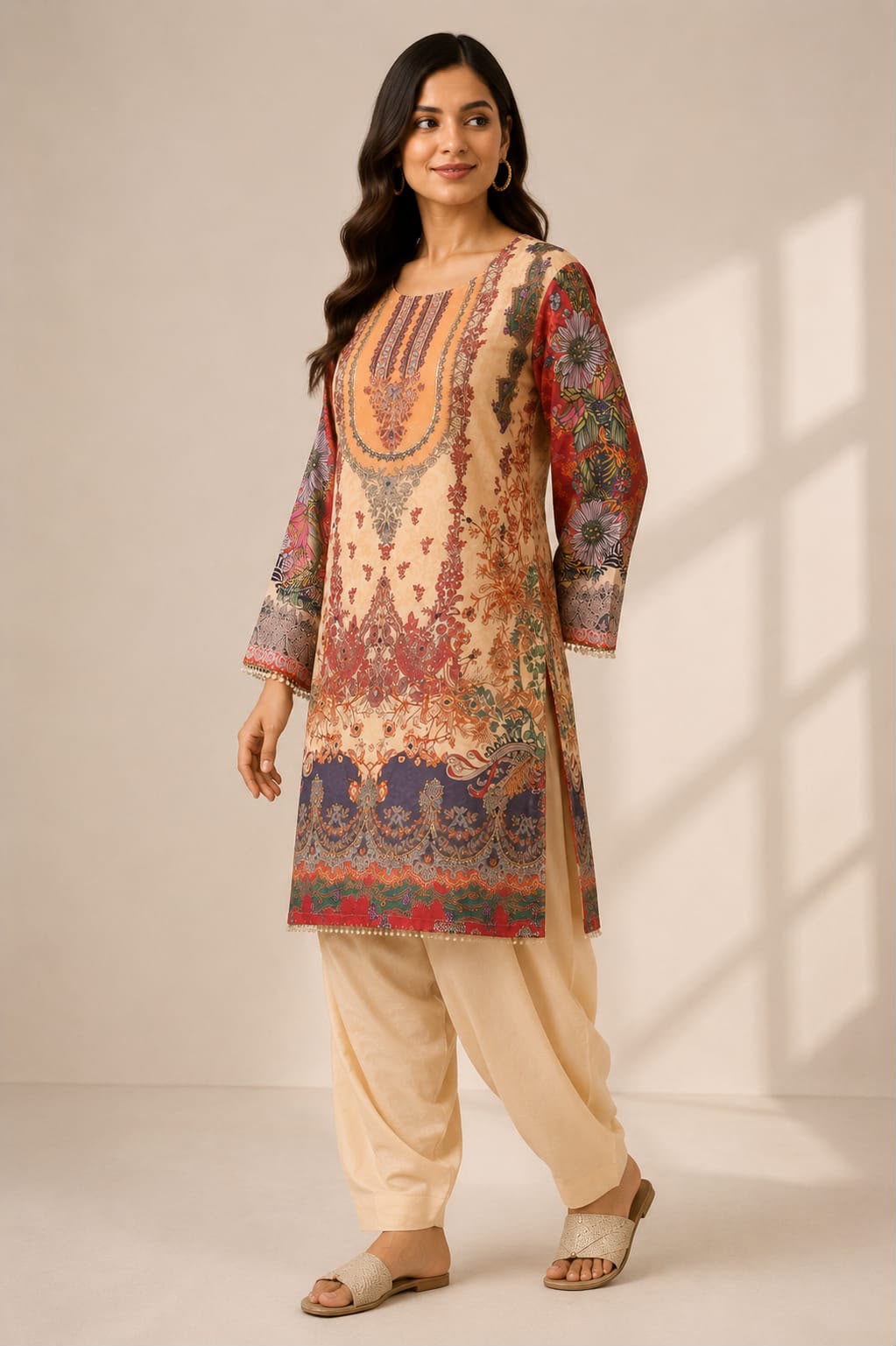 Elegant Printed Crepe  Farsi Suit Set