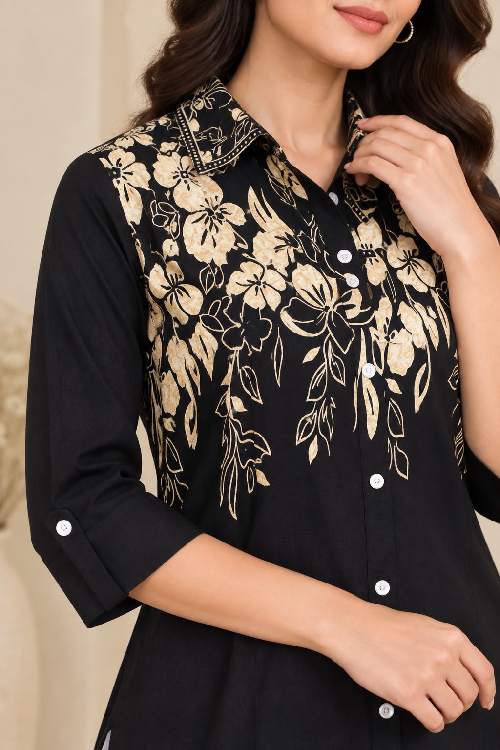 Black & Beige Floral Printed Co-Ord Set