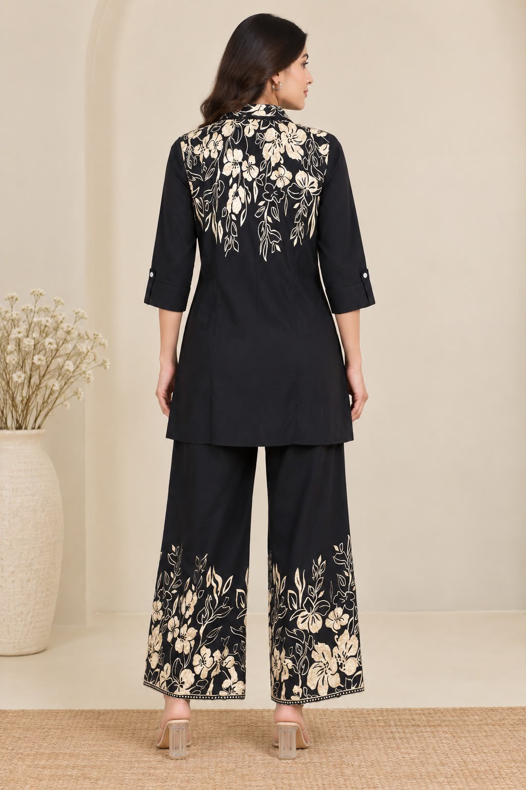 Black & Beige Floral Printed Co-Ord Set