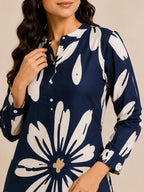 Women Navy Blue & Off-White Floral Printed Co-ord Set