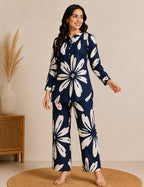Women Navy Blue & Off-White Floral Printed Co-ord Set