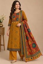 Mustard Printed Straight Suit Set