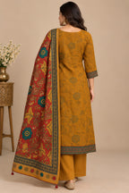 Mustard Printed Straight Suit Set
