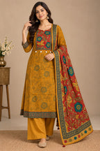 Mustard Printed Straight Suit Set