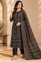 Women Navy Blue & Gold Ethnic Printed Kurta with Trousers & Printed Dupatta Set (3-Piece Set)
