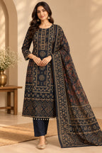 Women Navy Blue & Gold Ethnic Printed Kurta with Trousers & Printed Dupatta Set (3-Piece Set)