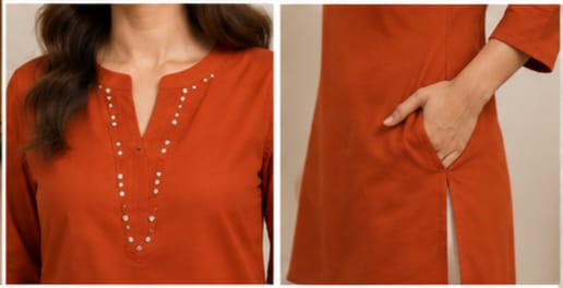 Women’s Rust Orange Embroidered Kurta with White Floral Printed Palazzo Set
