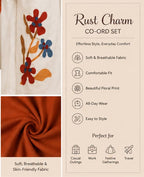 Women’s Rust Orange Embroidered Kurta with White Floral Printed Palazzo Set