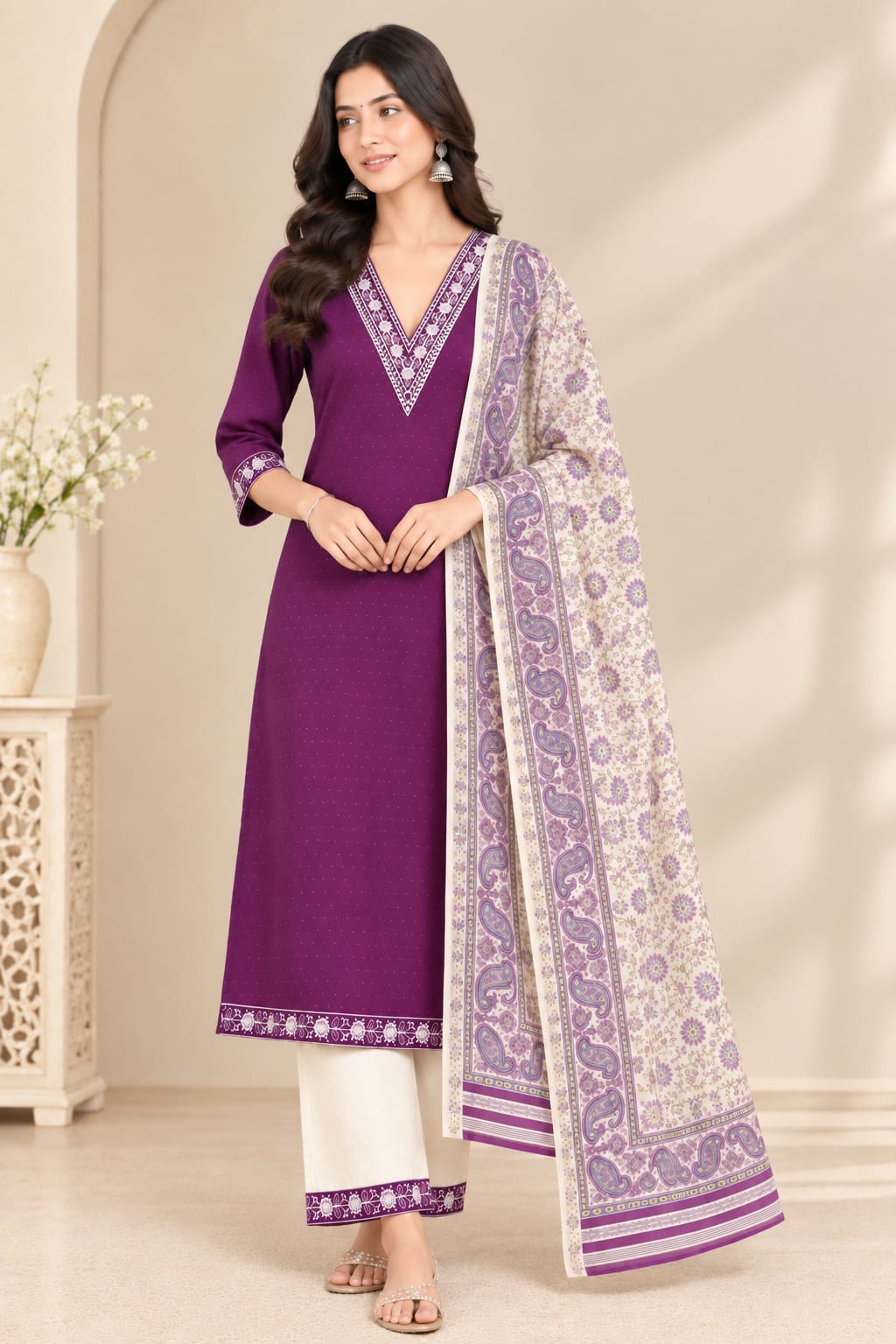 Elegant purple straight-fit kurta